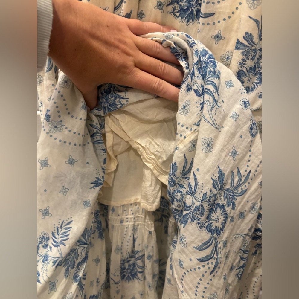 Free People Cream Maxi Dress with Blue Floral Print - Picture 12 of 15